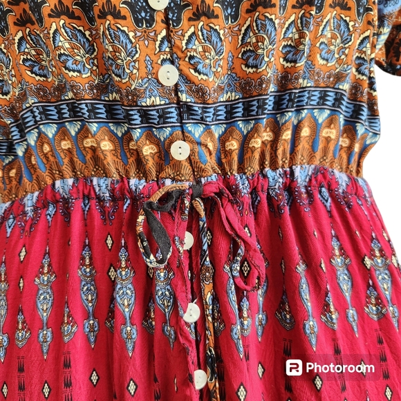 R. Vivimos Southwestern Aztec Print Button-Up Flowing Feminine Maxi Dress L - Picture 7 of 15